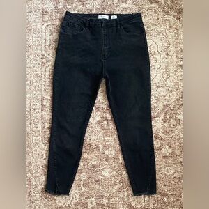 Kancan Kurvy Ultra High Rise Ankle Skinny Frayed Black Denim Jeans Size 31
